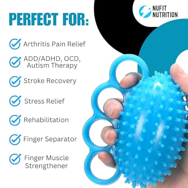 Hand Grip Strengthener & Finger Therapy Exercise Ball - Resistance Squeeze Ball and Massage Equipment for Stress Relief, Flexibility, Stroke Recovery, Arthritis, Anxiety, Physical Therapy, and Muscle Massage for Athletes, Musicians, Elderly, and Yoga Enthusiasts.