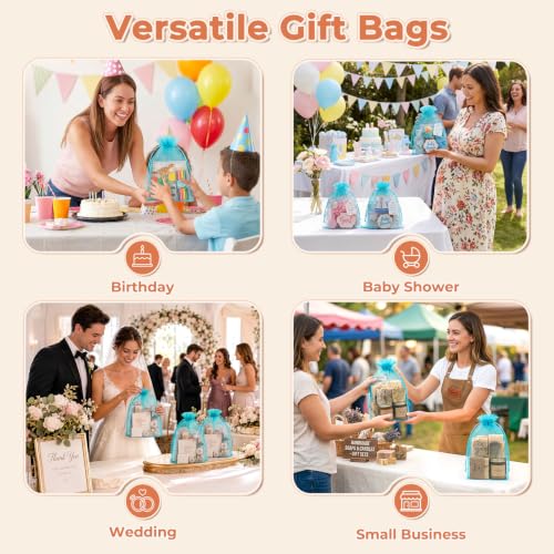 Image of Crweety 50PCS Organza Bags 8x12 Large Gift Bags Blue, Mesh Bag Drawstring Goodie Pouches for Sachet Jewelry Candy Party Favors, Sheer Gift Wrap Bag for Wedding Birthday Baby Bridal Shower Graduation