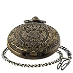 Bronze Large Decorative Flower Pattern Pocket Watch White Roman Numeral Scale Quartz Pocket Watches for Men with Chain - Image 2