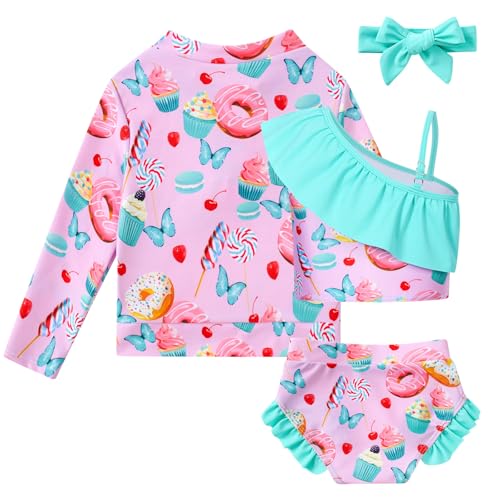 Image of Funnycokid Baby Toddler Girls Swimsuit 4 Piece Bathing Suit Long Sleeve Rash Guard Sets 12 Months-7 Years