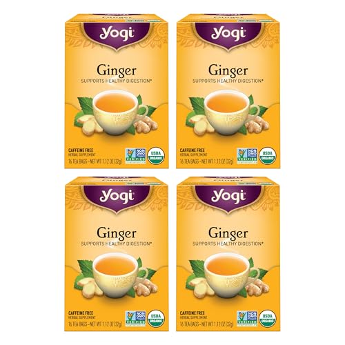 Yogi Tea Ginger – 16 Bags per Pack (4 Packs) – Organic Digestive Support Tea – Includes Ginger Root, Lemongrass, Licorice Root, Peppermint Leaf & Black Pepper