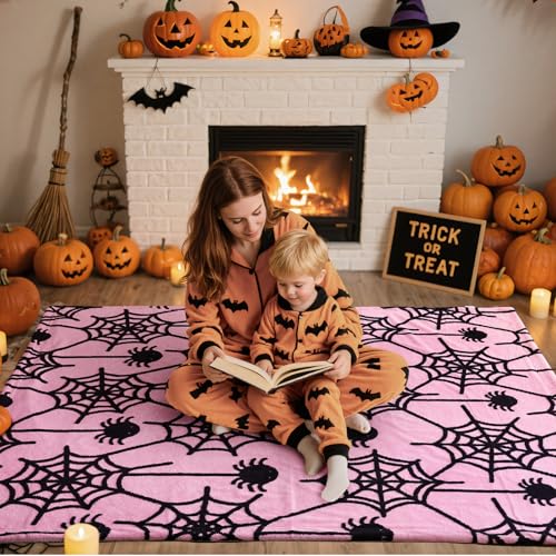weigelia Halloween Throw Blanket - Pink Cute Spider Web Design Fleece Throw for Decorating Couch Bed Sofa, Soft Cozy Plush Halloween Blanket Gift for Kids Women, 60'' x 80''