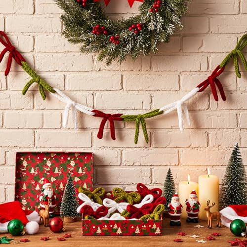 Peryiter 15 Pcs Crochet Christmas Bows Garlands Vintage Knitting Bow...