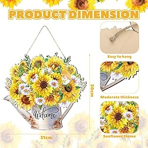 Sunflower Wreaths for Front Door Sunflower Summer Door Sign Summer Spring Wooden Sign Sunflower Welcome Decorations 118 x 118 Inch Sunflower Wall Art Decor for Indoor Outdoor Home