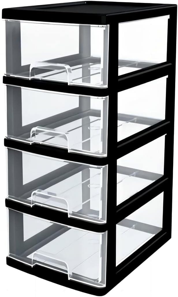 BELLSBERRY Plastic Storage Drawer | 4 Drawer Plastic Storage | Multifunctional 4 Tier Drawer Organizer for Home Office Bathroom & Bedroom | (24×17×39 cm) Transparent Plastic 4 Drawer Storage Organizer
