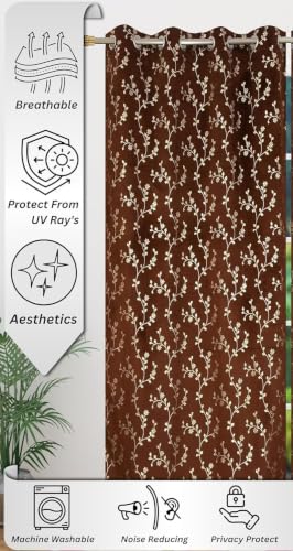 Image of Velvet Room Darkening Door Curtain 7 Feet, Golden Foil Print