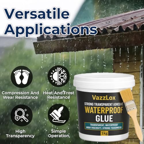 Image of VazzLox Waterproof Glue for Leakage Strong & Transparent Water Proof Glue Plus Brush Epoxy Resin for Water Proofing for Indoor & Outdoor Crack Seal Agent Roof Water Leakage Glue Adhesive Sealant 1kg