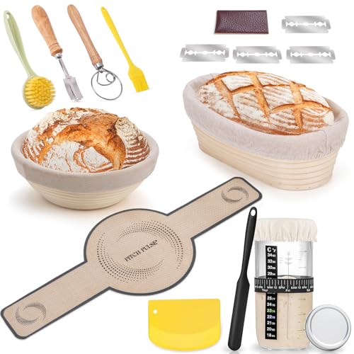 Banneton Panier d'épreuvage Set, PITCH PULSE Panier Banneton Brotform en Rotin Naturel pour Pain et Levain