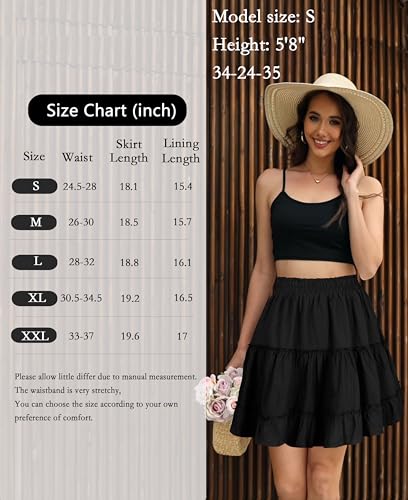 Summer Skirts for Women 2025 Vacation Cotton Ruffle Elastic Waist A-Line Casual Short Skirt4