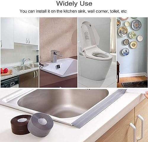 Image of Bath Sealant Strip, Waterproof Caulk Tape, Flexible and Durable Self Adhesive Tape for Bathroom, Kitchen, Tub and Wall Corner Edges, 3.2m x 3.8cm, Grey, Pack of 2