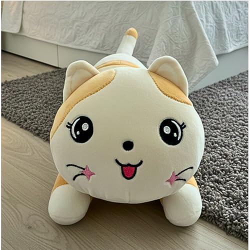 Image of Tickles Sleeping Cat Soft Stuffed Plush Animal Pillow for Kids Boys & Girls (Size: 35 cm Color: White & Brown)