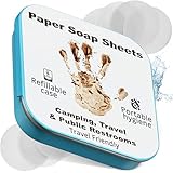 BORSALI Paper Soap Sheets for Traveling - Portable Paper Hand Soap for Hiking, Camping, Public Restrooms | Dissolvable Travel & Backpacking Gear (50 sheets & Case)