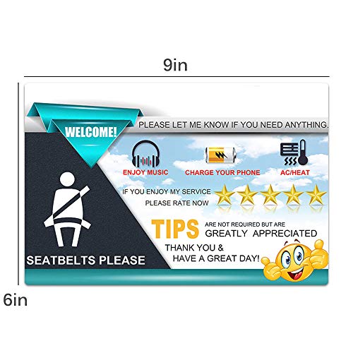 AutoEC Rideshare Sign Accessories, Five Star Rideshare Driver Rating Tip Signs, Large 9x6 Inch PVC Durable Display Share Driver Taxi Signs Card Hang Tag for Car Backseat Headrest (Pack of 3)