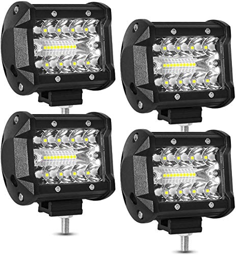AAIWA Focos de Trabajo LED, Faro de Coche 4pcs 60W 4", Faro Luces Cree IP67 Impermeable y Potentes para Todoterreno,Camion,Tractor