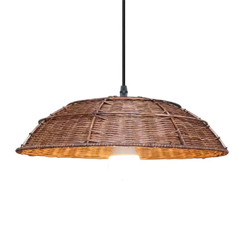 TCHAUSGZOZ Vintage Rattan Pendant Light - Hand-Woven 15.7 Inch Chandelier for Dining Room, Kitchen, Cafe Antique Brown Finish