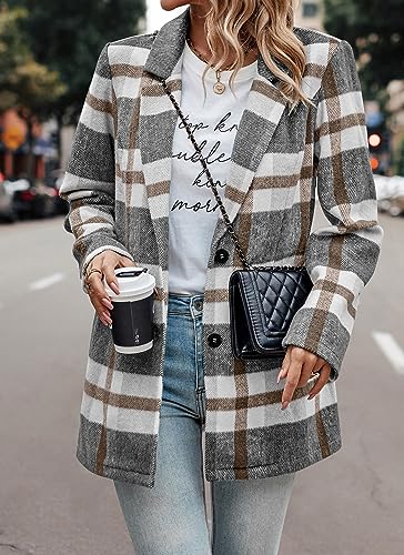 PRETTYGARDEN Women Plaid Shacket Jacket Trendy Fall Casual Button Wool Blend Tartan Trench Coat Winter Clothing with Pockets