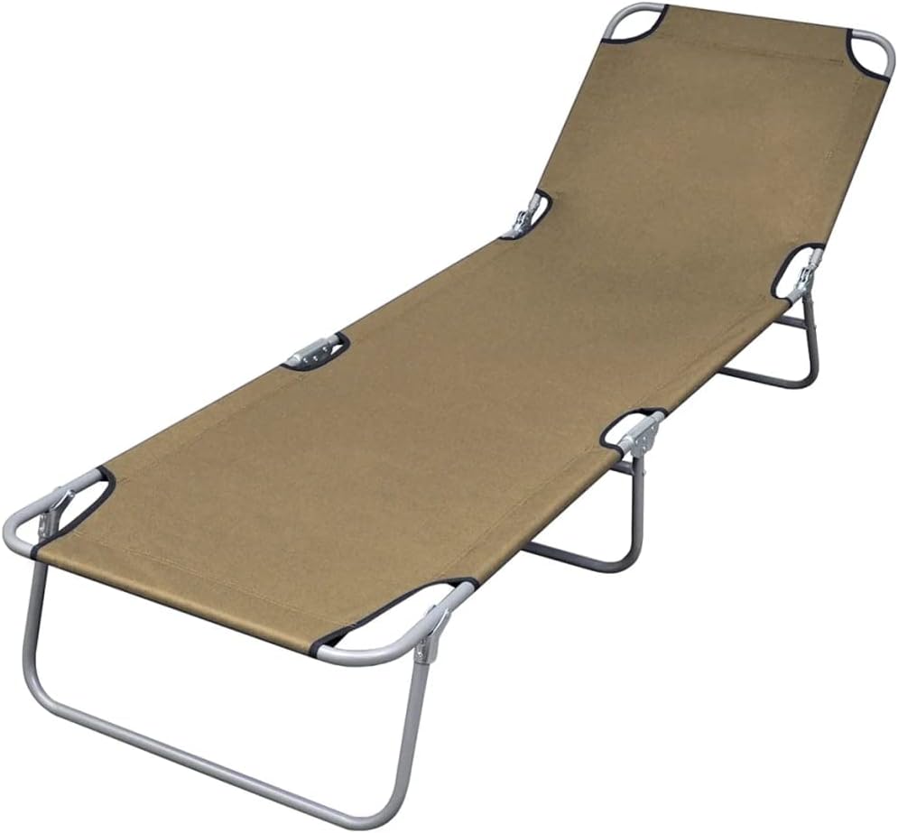 Folding Sun Lounger, Lounge Chair with Steel Frame,for Beach, Yard, Pool and Patio, with Canopy Steel Gray (Taupe+Head Cushion 74.4" x 22.8" x 10.6" (L x W x H))