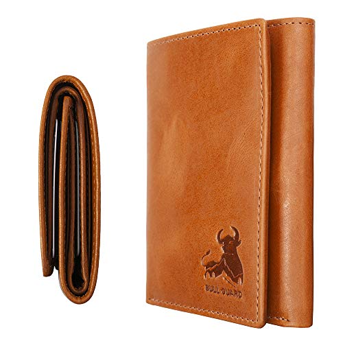 Image of BULL GUARD Trifold Wallet with RFID For Men, Genuine Real Leather - Top Grain Cowhide Tan, Durable & Compact Tri-Fold Design with Strong Stitching for Comfortable Pocket Fit, Secure Everyday Carry