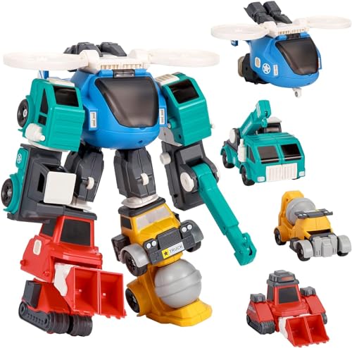 CuisinAid Transform Toys for 3 4 5 6 7 8 Year Old Boys, 32 Pieces Robot Toys for Kids, 4 Magnetic Construction Trucks Vehicles w/Play Mat, Holiday Birthday Gift for Boy Girl