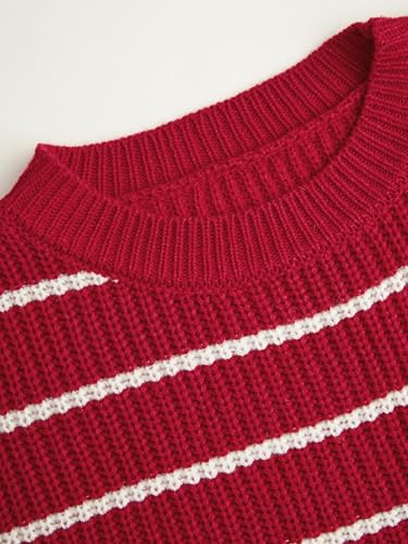 Image of CIDER Women's Cropped Striped Sweater Long Sleeve Crew Neck Trendy Pullover Tops