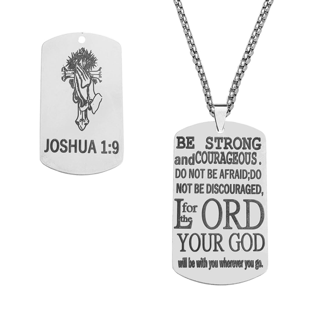 Men's Necklace Joshua 1:9 Crucifix Dog Tag Pendant Be Strong and Courageous Christian Jewelry LCSPn202356-image-45