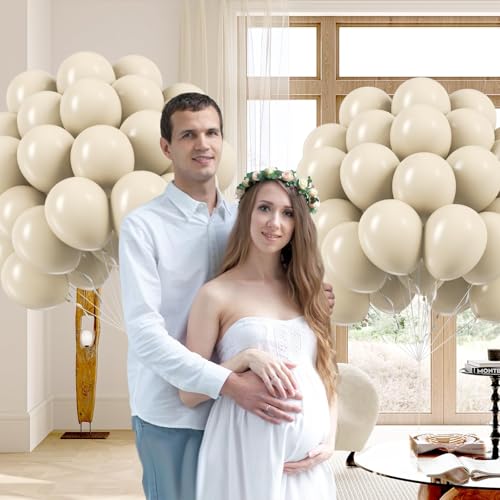 Image of Sand White Balloons 12 inch, Beige Latex 50pcs Party Balloons | Wedding, Bridal Shower, Baby Shower, Birthday Party Decorations