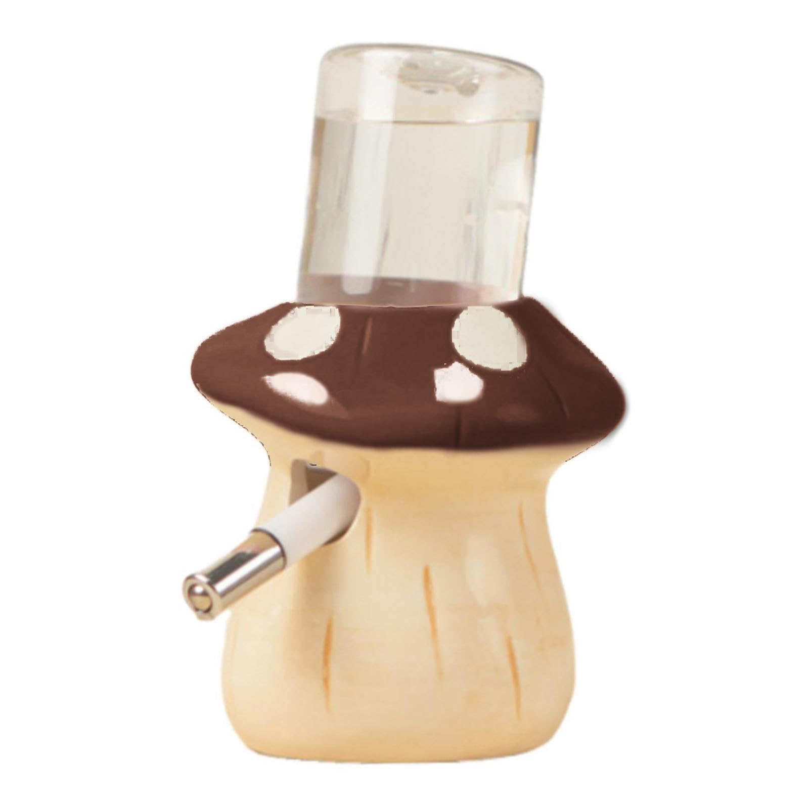 Hamster Water Bottle Dispenser Mushroom Ceramic Holder Leak Accessory Suitable for Guinea Pigs Rodent Cages Indoor Decoration, brown