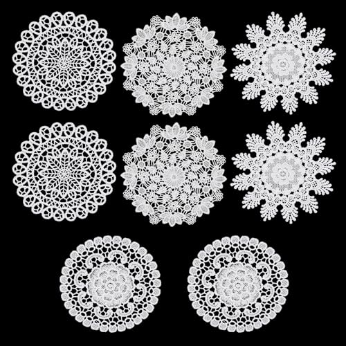 NICENEEDED 8 pz Centrini in Pizzo all'Uncinetto, Sottobicchieri Rotondi in Pizzo Bianco da 6 Pollice, Runner da Tavolo Rotondi, Tovagliette all'Uncinetto Fatte A Mano Decor