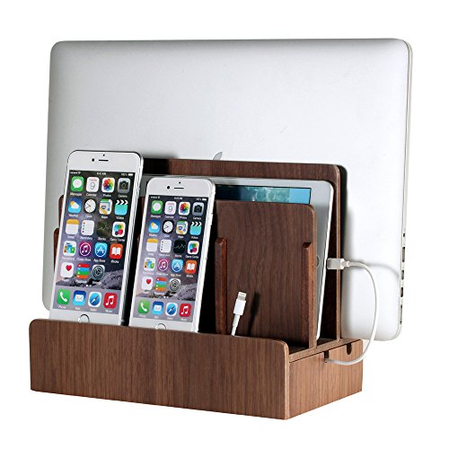 G.U.S. Multi-Device Charging Station Dock & Organizer - Multiple Finishes Available. for Laptops, Tablets, and Phones - Strong Build, Black Leatherette with 4-Port USB Power Strip