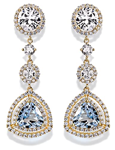 Sky Blue Created Aquamarine Earrings Gold Dangle Earrings for Women, Drop Chandelier Earrings Jewelry Trendy