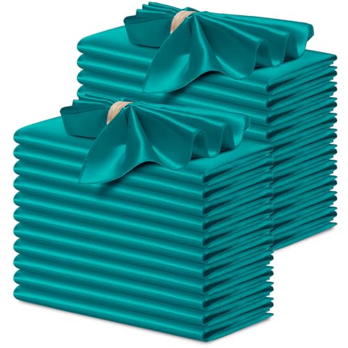 P Pothuiny 24 Pcs Teal Satin Napkins 17 x 17 Inch, Satin Cloth Napkins