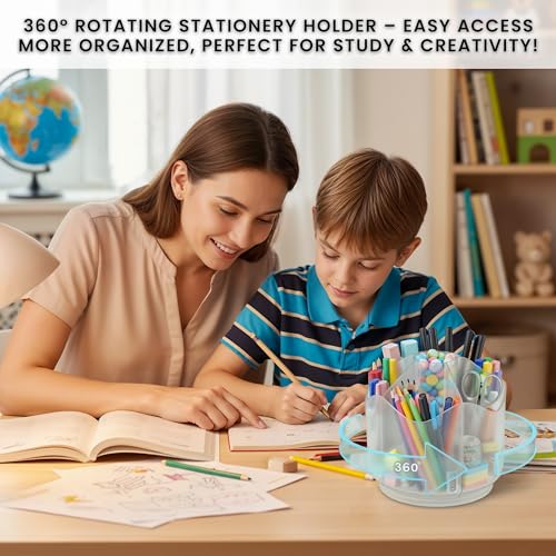 Image of Spinning Desk Caddy Organizer Clear | 360 Rotating Desk Organizer Acrylic Pen Holder & Marker Organizers | 6 Slots Rotating Organizer & Spinning Organizer for Shops, Classroom, Vanity, Desk