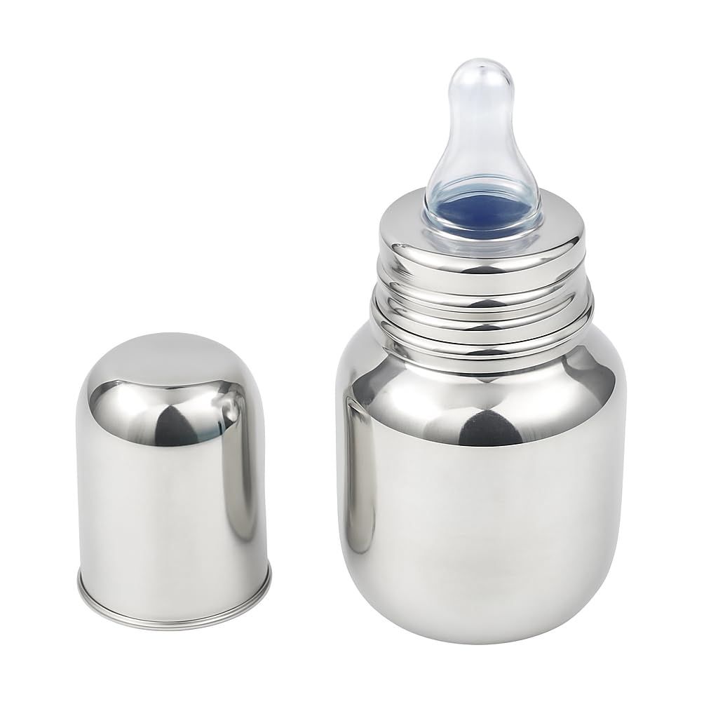 Stainless Steel Baby Feeding Bottle – 150ml Leakproof Bottle with Soft Silicone Nipple & Cap | BPA-Free, Easy to Clean, Travel Friendly & Durable for Newborns & Infants-image-7