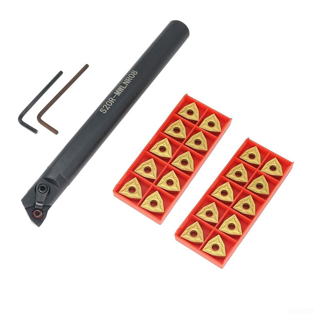 Ensemble de barres d'alésage professionnelles avec support S20R MWLNR08 et 20 inserts pour WNMG432