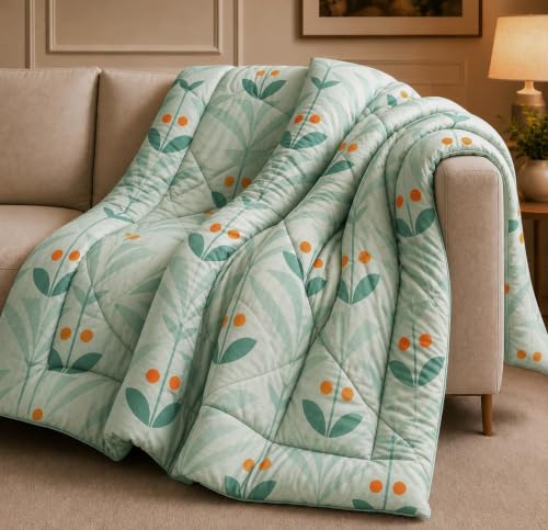 Image of HOMEKART 220 GSM Reversible Microfiber AC Comforter /Duvets for Mild Winter | All Season King Size 3 Layered Quilted Blanket for Double Bed (220 cm x 240 cm,Dark Green