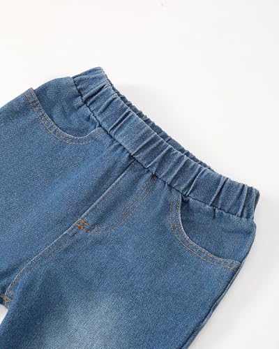 Image of Renotemy Kids Little Toddler Girl Clothes Button Down Tie Front Shirt + Bell Bottoms Jeans Girls 2 Piece Outfits Clothing Set