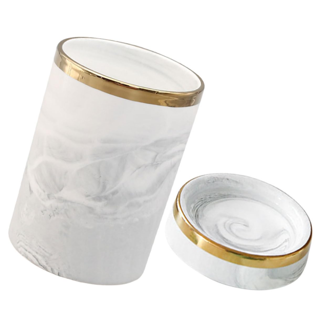 Gatuida Porte-ustensiles de Cuisine Céramique Motif Marbre Gris avec Bord Doré Grand Organisateur pour Couverts Baguettes Cuillères et Spatules Support Pratique pour Plan de Travail
