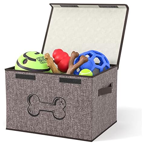 Mindspace Dog Toy Storage Box - Dog Toy Bin, Fabric Storage Bin with Lid - Dog Toy Box Organizer, Dog Toy Basket - Collapsible Storage Bin for Dog Toys, Pet Storage | Oxford Collection, Bone Design Cover