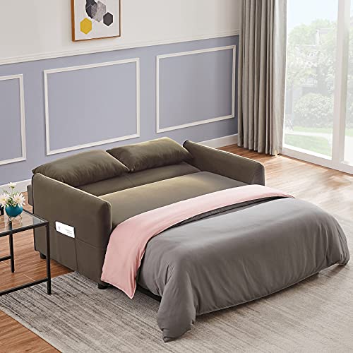Gynsseh Pull Out Sofa Sleeper, 3 In 1 Adjustable Sleeper Loveseat Pull Out Bed With 2 Lumbar Pillows And Side Pocket, Soft Velvet Convertible Sleeper Sofa Bed For Living Room (Brown) #TOP6