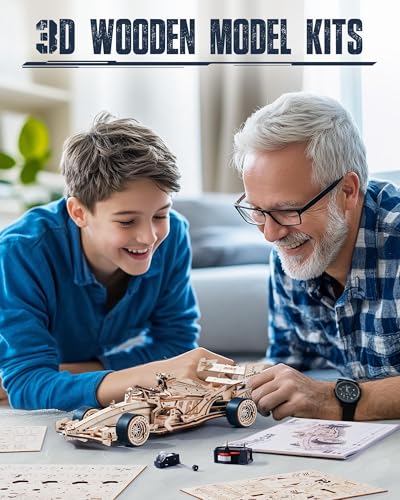Image of ROKR 3D Wooden Puzzle 1:18 Scale Formula Racing Cars, Wind up Toys Model Car Kits for Adults to Build, Ideal Hobby Gift for Boys and Men Desk Decor Display