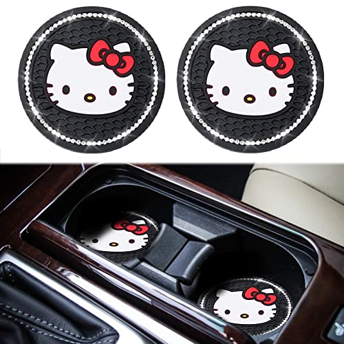2PCS Cute Kitty Cup Holder Coasters Black Silicone Anti-Slip Car Coasters Cup Pads for Home Office Universal 2.75 Inch