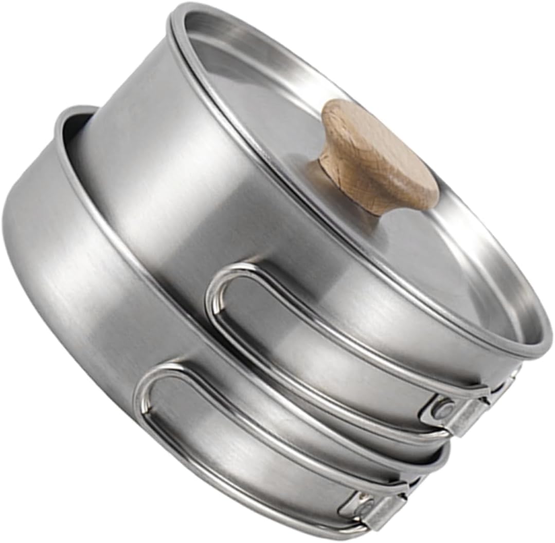 LIOOBO Folding Handle Pot for Camping Stove Pan Stainless Steel Multi-Function Cooking Utensil
