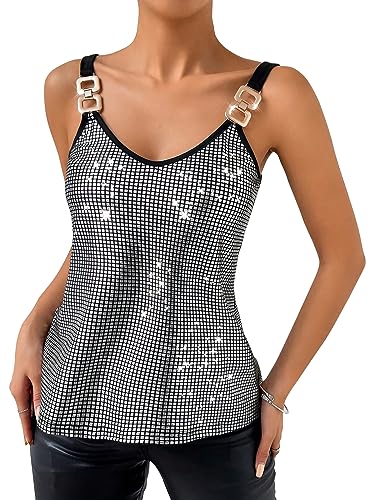 Womens Metallic Top Sparkle Cami Party Club Glitter Tanks Tops3