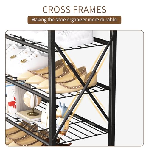 Image of 6 Tiers Shoe Rack, Large Capacity Shoe Rack Holds 32 Pairs of Shoes, Durable and Stable, Adjustable Metal Shelf Stackable Shoe Shelf for Entryway, Hallway, Living Room, Closet