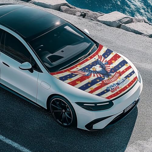 Image of Hood Cover Protector for Car, America 250 Print Stretchable Auto Hood Wrap Blankets, Waterproof Automotive Accessories for SUV Sedans Trucks (59x39 inches)