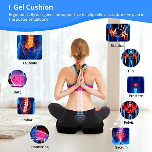 Bisiesa Chair Gel Foam Cushion Pillow, Sciatica Pain Relief Cushion, Reduces Back And Hip Pressure, Provides Soft And Comfort Support, Seat Pad Suitable For Long Time Sitting(Black #TOP1