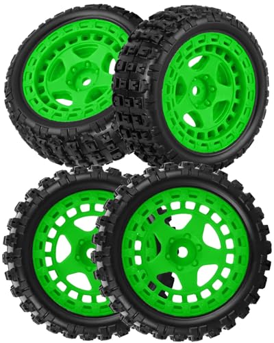 hopsupRC RC Wheels and Tires for 1/18 Typhon Grom RC Crawler Car,Pre-Glued Buggy Wheels & Rubber Tires Plastic Rim,4PCS Green