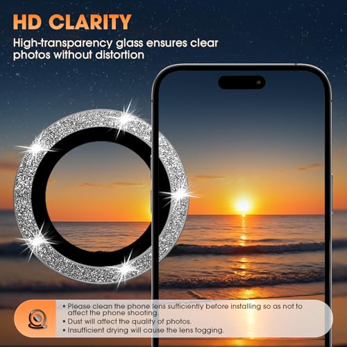 Image of Tempered Glass For Iphone 16 Pro /16 Pro Max Camera Lens Protector Bling Individual Metal Glitter Ring 9H Hardness Scratchproof Protector, Stylish Phone Accessories, Case Friendly (Glitter Gray)