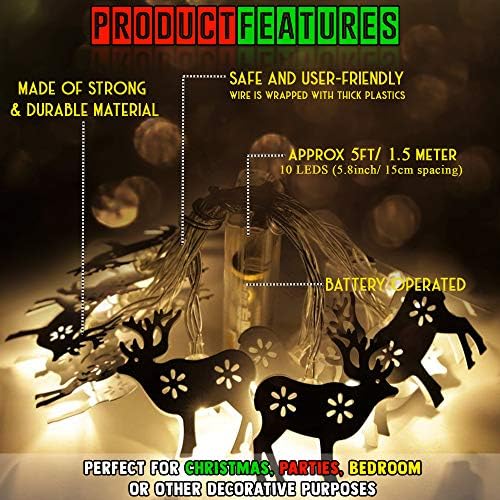 The Twiddlers - Christmas Reindeer LED String Lights, 2m - Xmas Party Tree Hanging Window Wall Decorations - Battery Powered, Easy Install