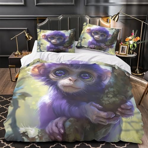 Linge de lit microfibre résistante effet 3D Violet Monkey housse ultra douce